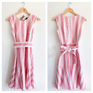 NWT J. Crew Red White Stripe Linen Blend Tie Dress